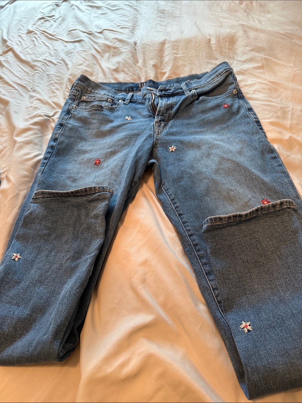 GAP Blue Embroidered Boyfriend Jeans
